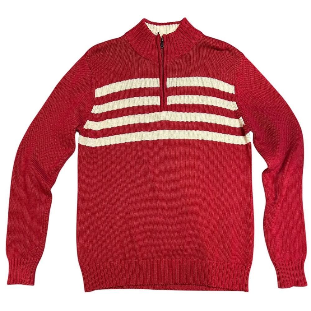 CHEROKEE Women's Vintage Sweater 16 18 XL Red Stripe Nautical 1/4 Zip Y2K Cotton